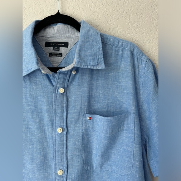 Tommy Hilfiger Blue Short Sleeve Button Down Linen Cotton Blend Men's Size Large - Picture 5 of 10